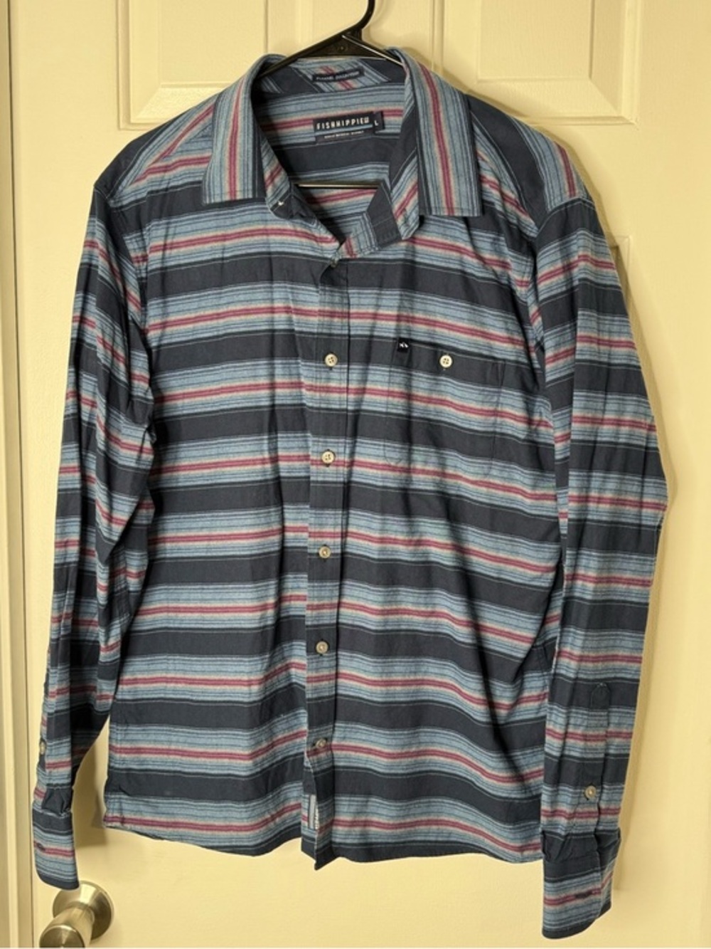 Fish Hippie Men’s Blue Striped Long-Sleeve Button-Down Flannel Shirt